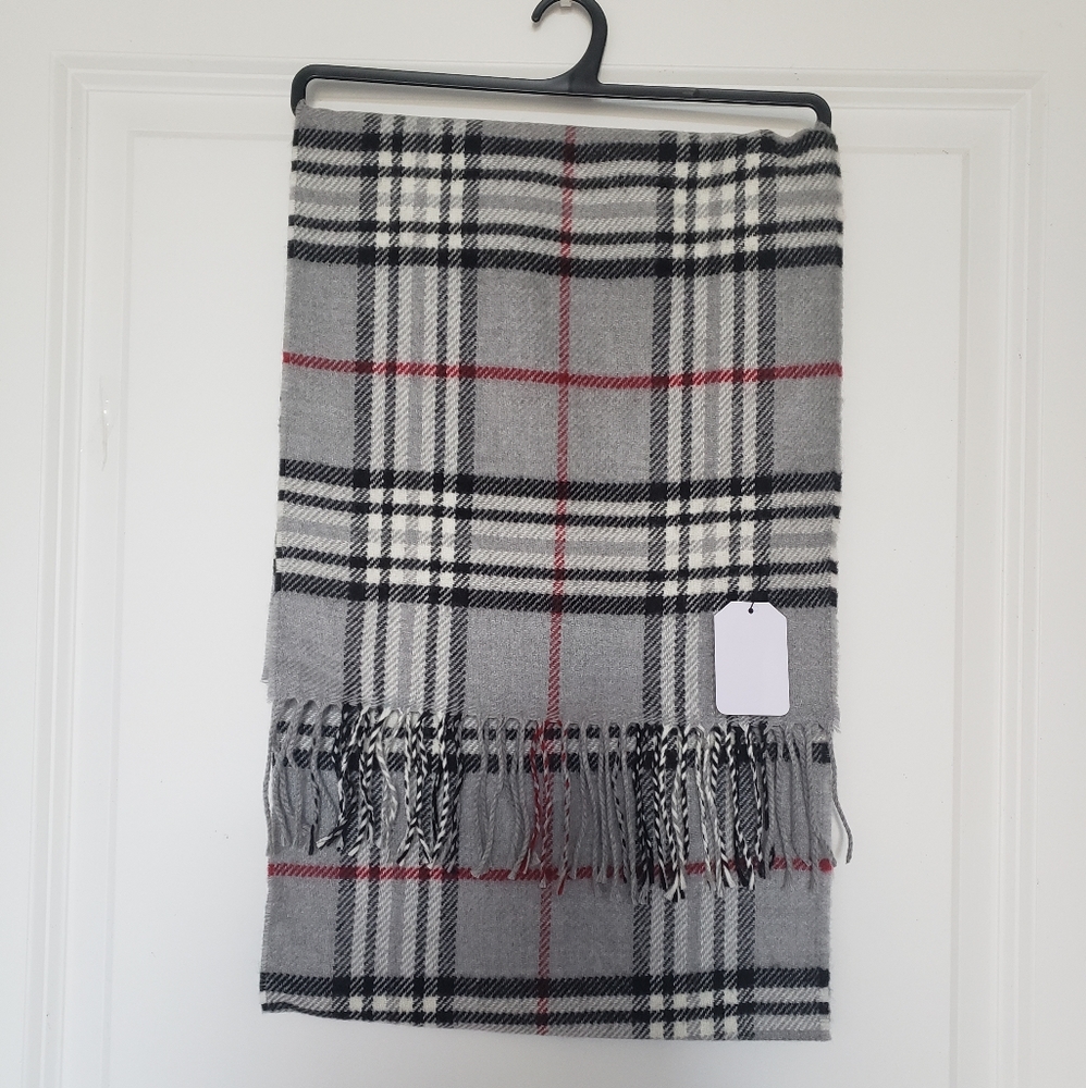 Plaid Knit Scarf Gray